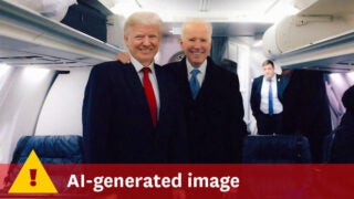 AI-generated image of Donald Trump and Joe Biden looking chummy with each other