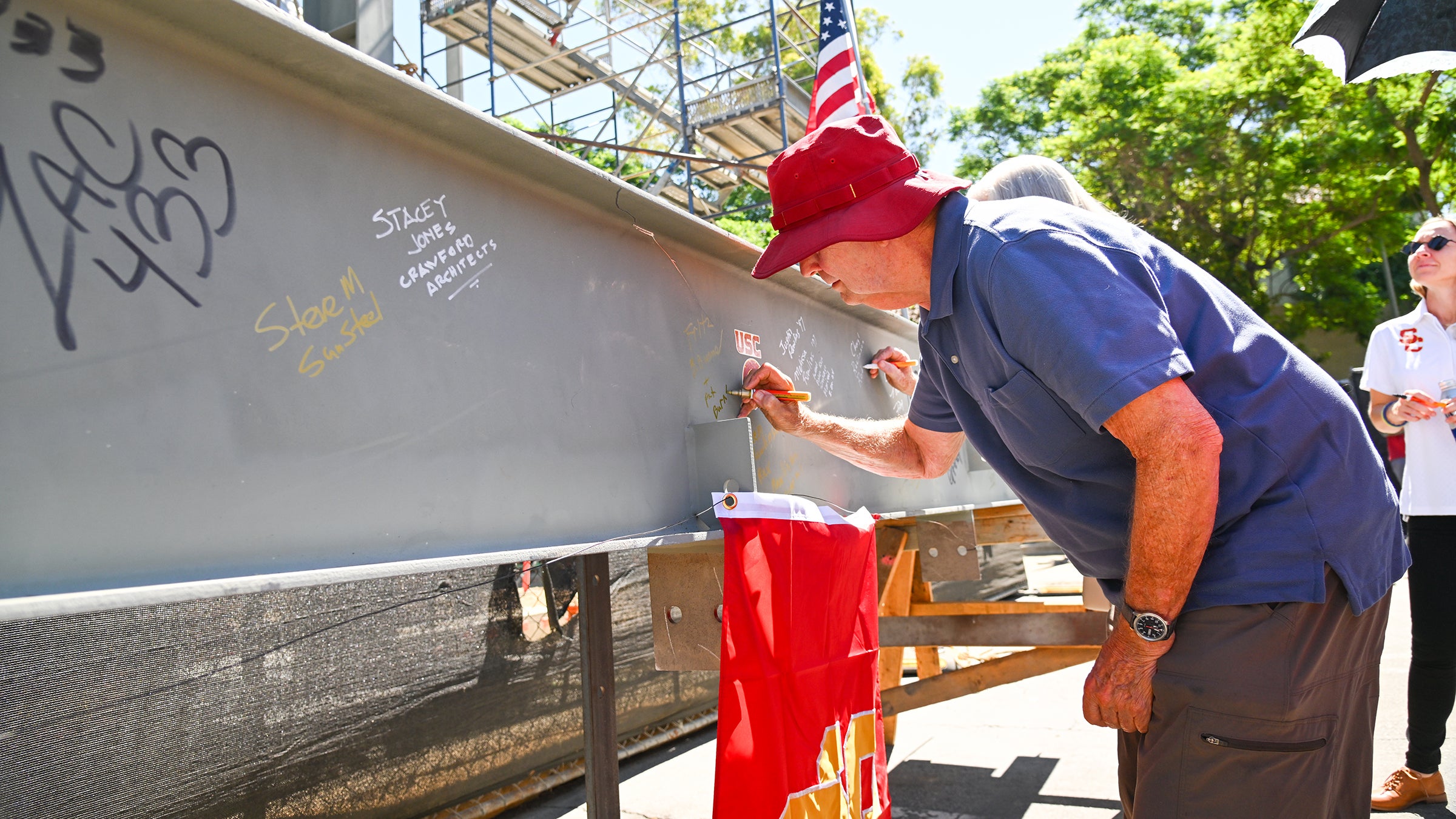 USC women's soccer and lacrosse stadium completed: Rex Rawlinson signs beam