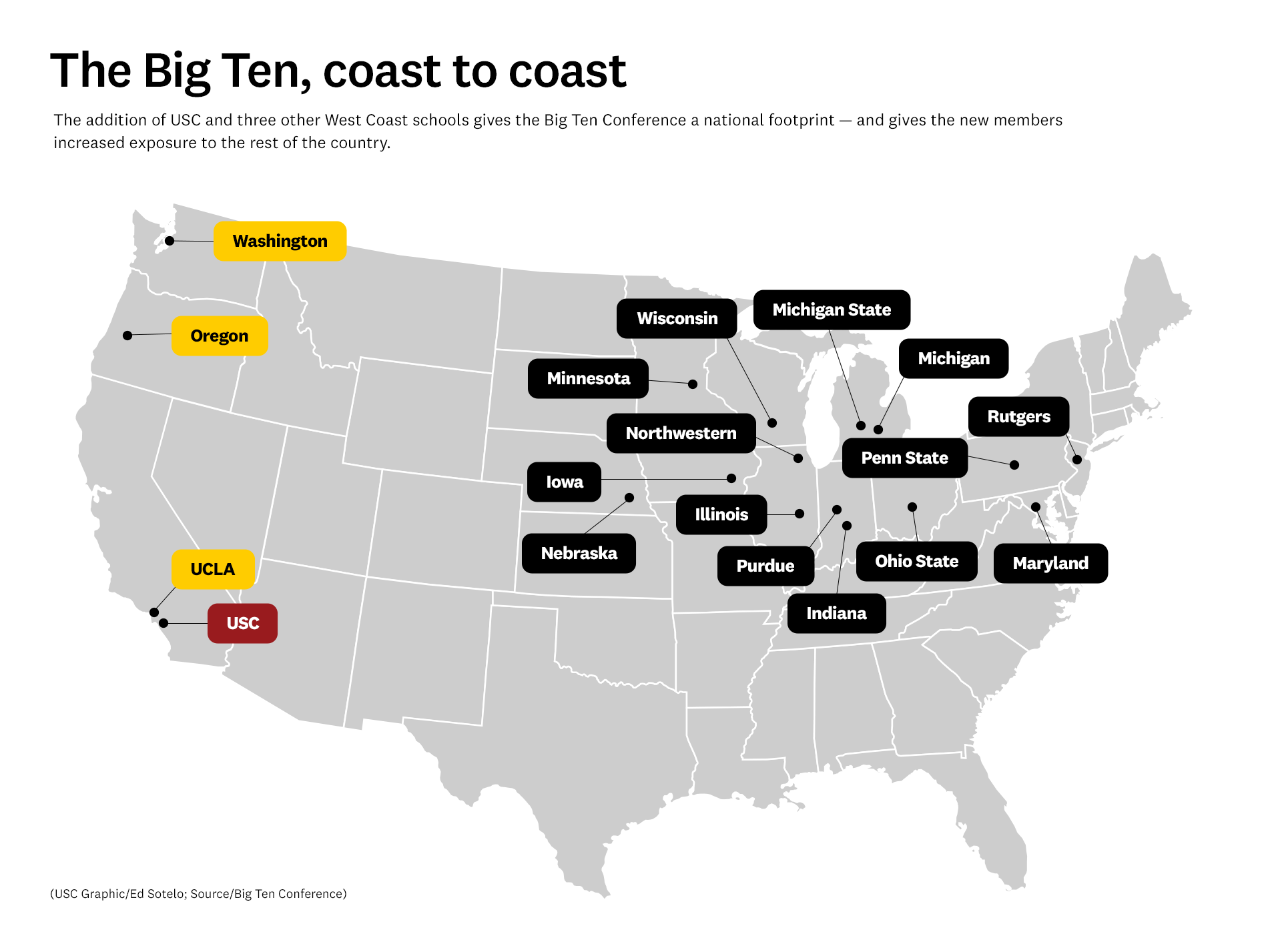 Map: Big Ten schools, coast to coast