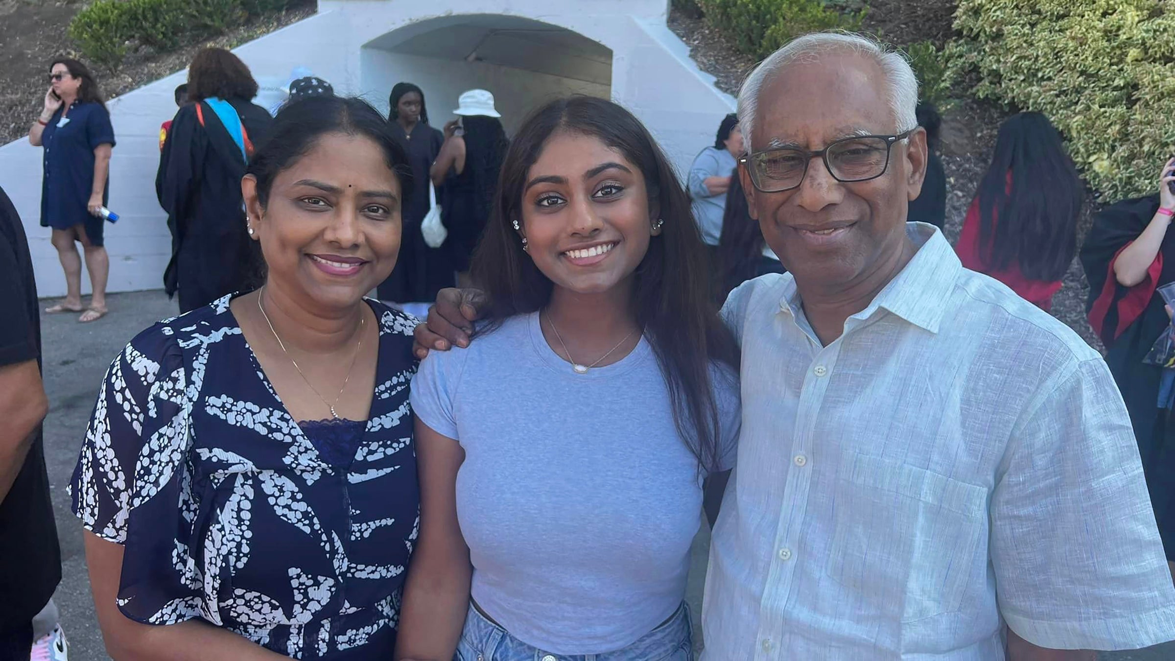 USC fall new student convocation 2024: Sirisha Pammineed, Nishitha Pammidiukkala and Prasad Tammineedi