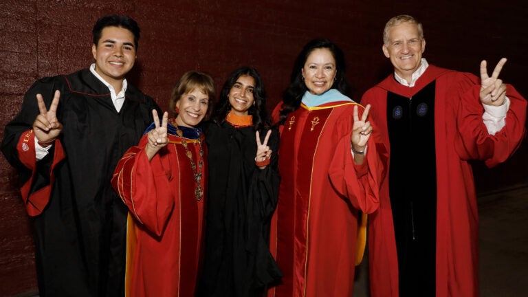 Convocation: Bryan Fernandez, Carol Folt, Shahd Bawarith, Monique S. Allard and Andrew T. Guzman