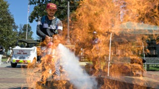 USC Safety and Preparedness Fair: Joyston Menezes puts out fire