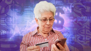 Photo illustration: Older person with credit card and smartphone