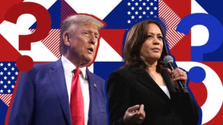 Photo illustration: Kamala Harris and Donald Trump