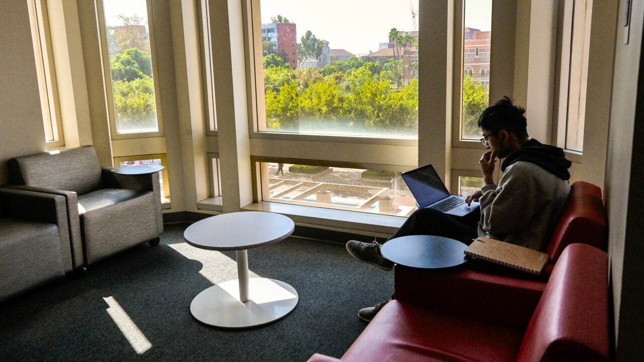 With its variety of spaces for individuals and groups, Leavey Library is the most popular study spot on campus. (USC Photo/Gus Ruelas)