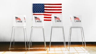 Flag and voting booths