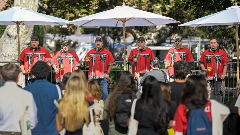 USC Native American Heritage Month celebration: Torres Martinez Bird Singers perform.