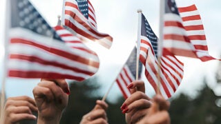 Hands waving flags