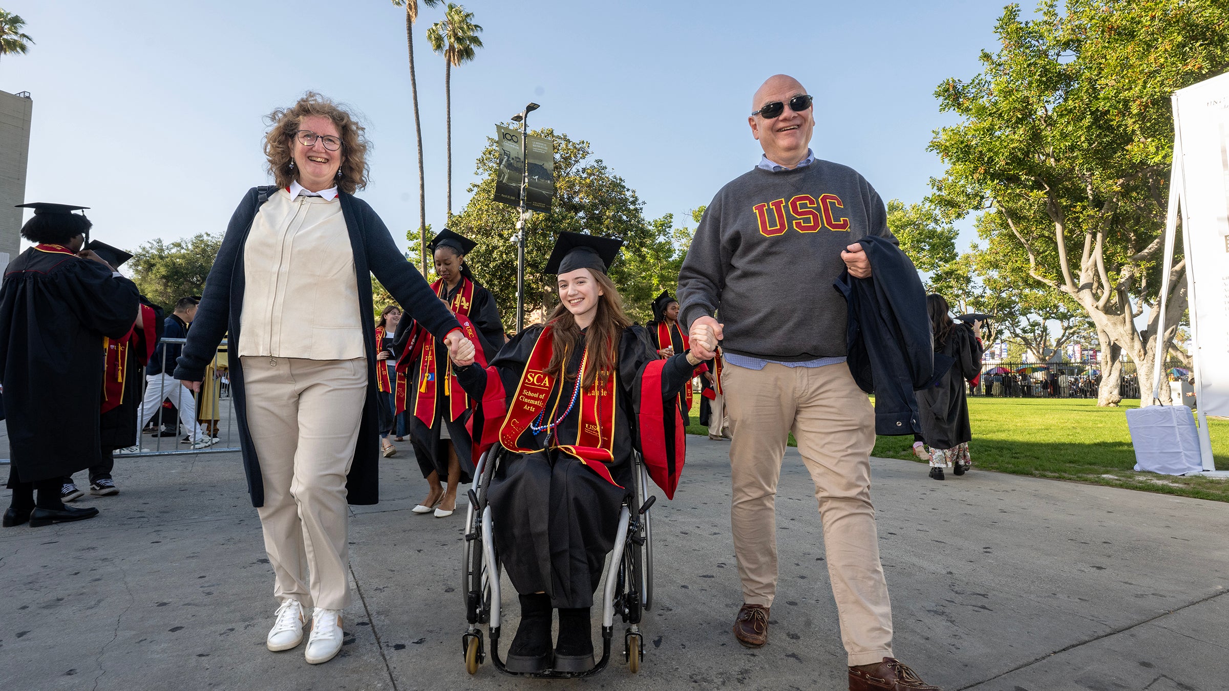 USC 2025 commencement: Parents Walda and Rob Bosman and their daughter, 2025 graduate Thalia Bosman