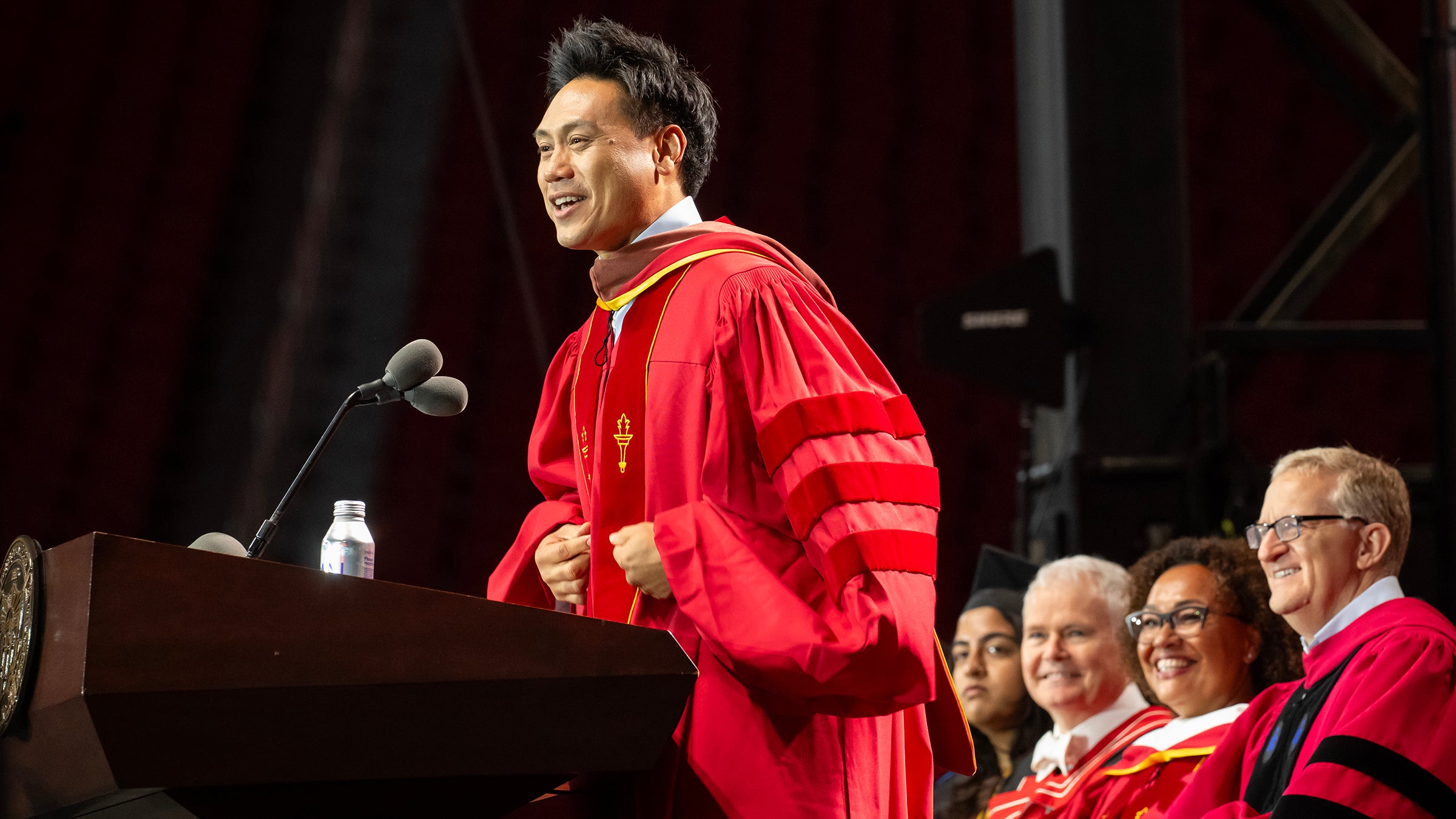 USC 2025 commencement: speaker Jon M. Chu addresses the crowd