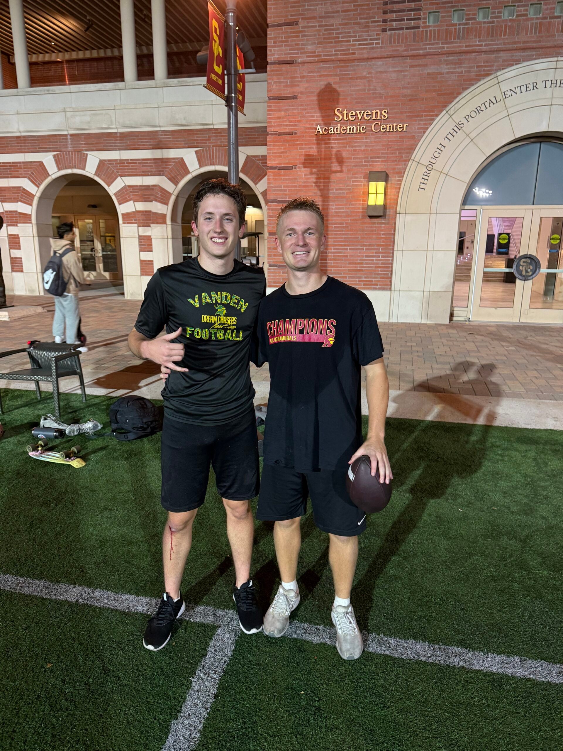 Brian Tinsley, left, intramural sports champion, with friend Jacob Young