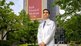 Arash Motamed is Keck Medicine of USC’s first medical director of sustainability, but he began spearheading sustainability initiatives well before he assumed that title in 2022. (USC Photo/Gus Ruelas)
