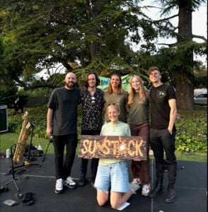 Trapdoor Social founded the Sunstock Solar Festival, which started in UC Berkeley. UC Berkeley students now run the festival; Trapdoor Social poses with the team in April. (Credit: ASUC Sustainability Team)