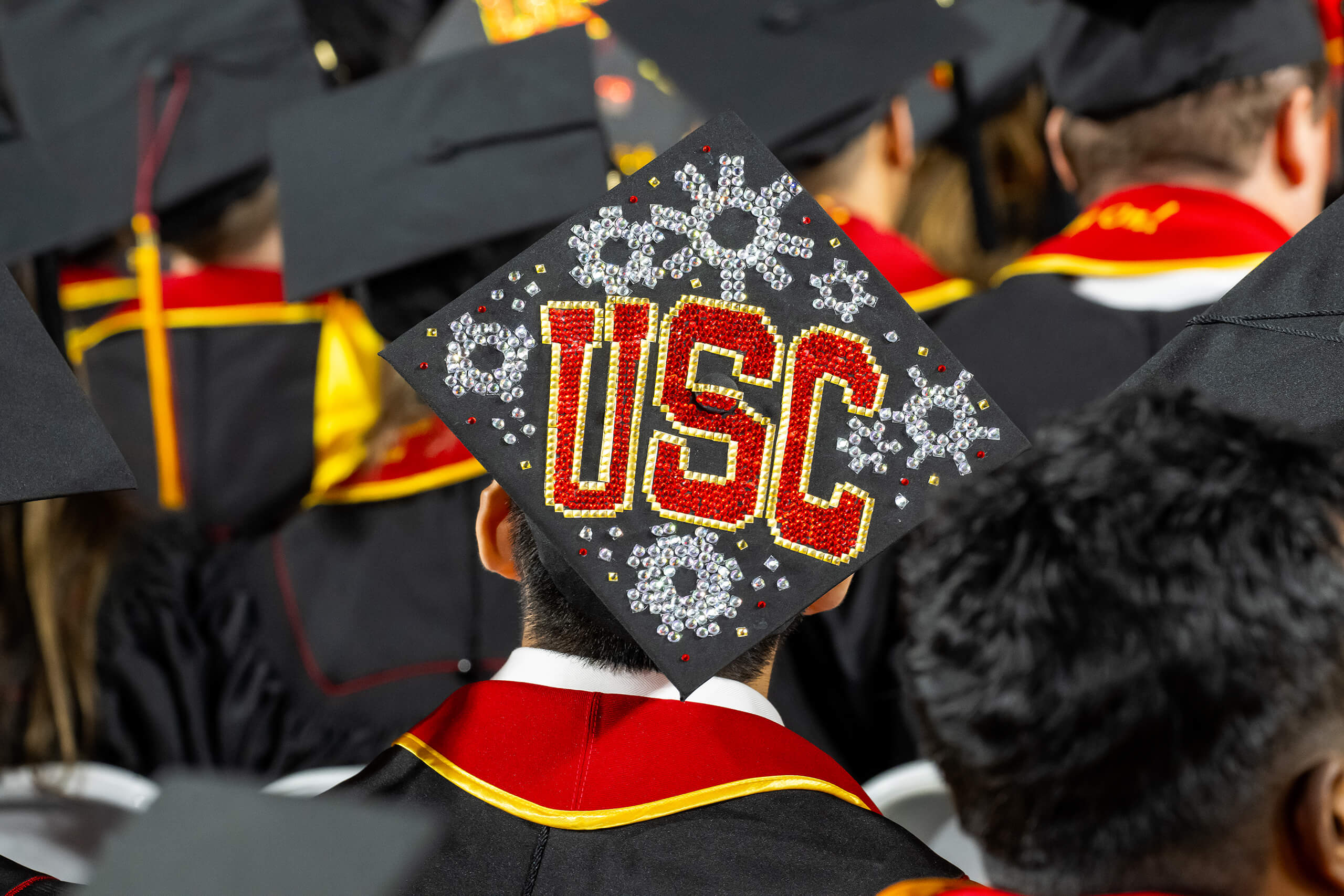 A USC graduate's cap, decorated with