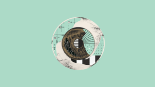 Diagram of an eyeball with circuit boards on a teal background