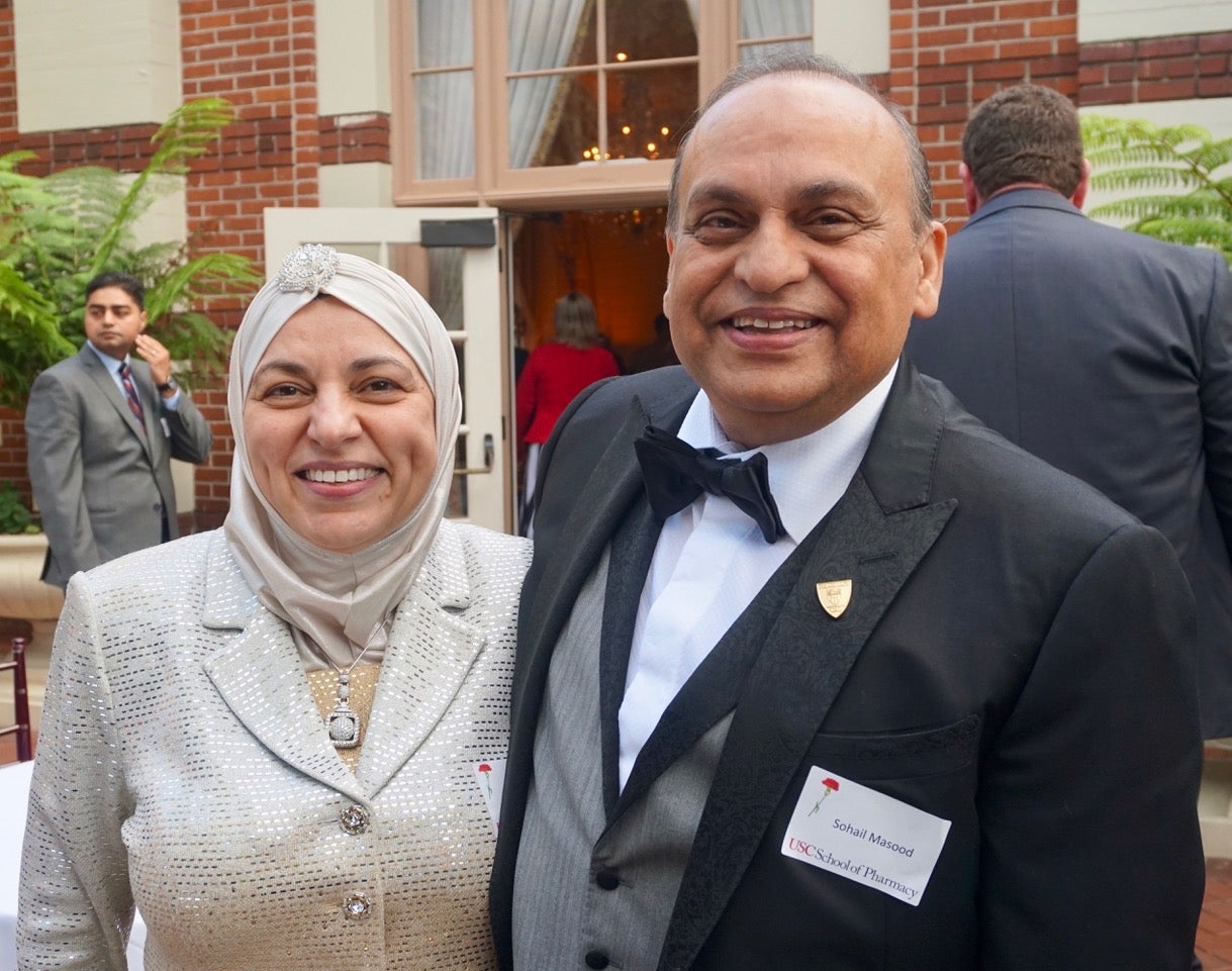 Masood (right) and his pharmacist wife, Mona (left), started their home infusion pharmacy business, Ultracare, in 1992. Their contributions to USC have been significant. (Photo courtesy of Sohail Masood)