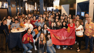 Trojam alumni in San Francisco were led by event volunteers and hosts Kevin Liu '13, Pavan Ramasetti '97 amd Lisa Mann '03.