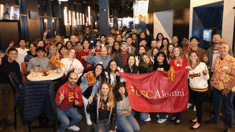 Trojam alumni in San Francisco were led by event volunteers and hosts Kevin Liu '13, Pavan Ramasetti '97 amd Lisa Mann '03.