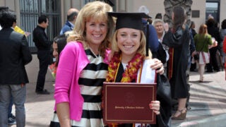 Nora Grabar ’85 (left) at her daughter Katherine Johnson's USC graduation ceremony in 2015. (Credit/Courtesy of Nora Grabar)