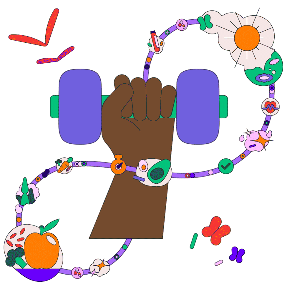 Illustrated hand holding weights