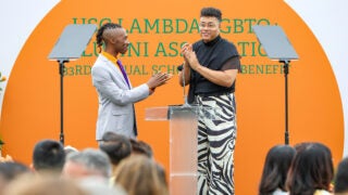 USC Lambda Alumni Association Board members and Scholarship Benefit co-chairs Terrell Green MS ’23 (left) and Jay Prewitt-Cruz EdD ’23 helped raise more than $43,000 for deserving students at the association’s 33rd annual scholarship benefit. (Photo/Ligia Chin Photography