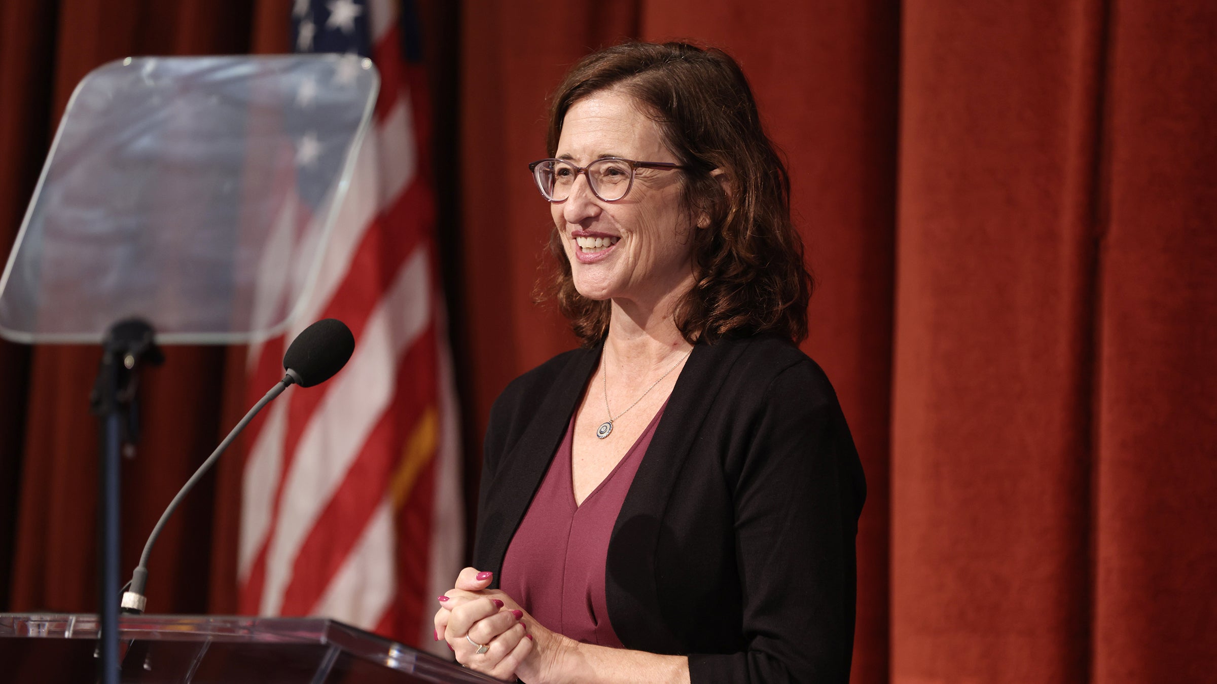 Laura Abrams speaks at her installation as USC social work dean